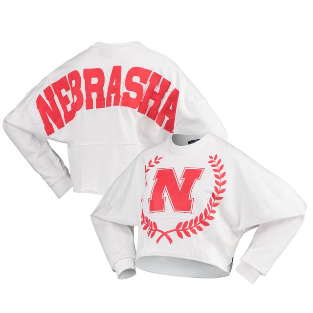 T-shirt à manches longues court blanc Nebraska Huskers Laurels pour femme