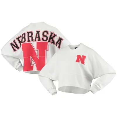 Nebraska Huskers Women's Raw Hem Cropped Spirit Jersey Long Sleeve T-Shirt - White