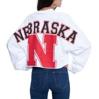 Women's White Nebraska Huskers Raw Hem Cropped Spirit Jersey Long Sleeve T-Shirt