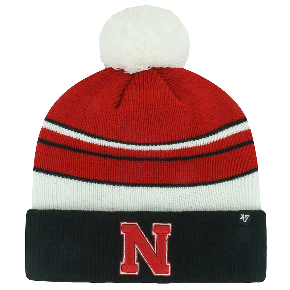 Bonnet en tricot à revers Peewee Scarlet Nebraska Huskers pour jeunes de 1947 avec pompon