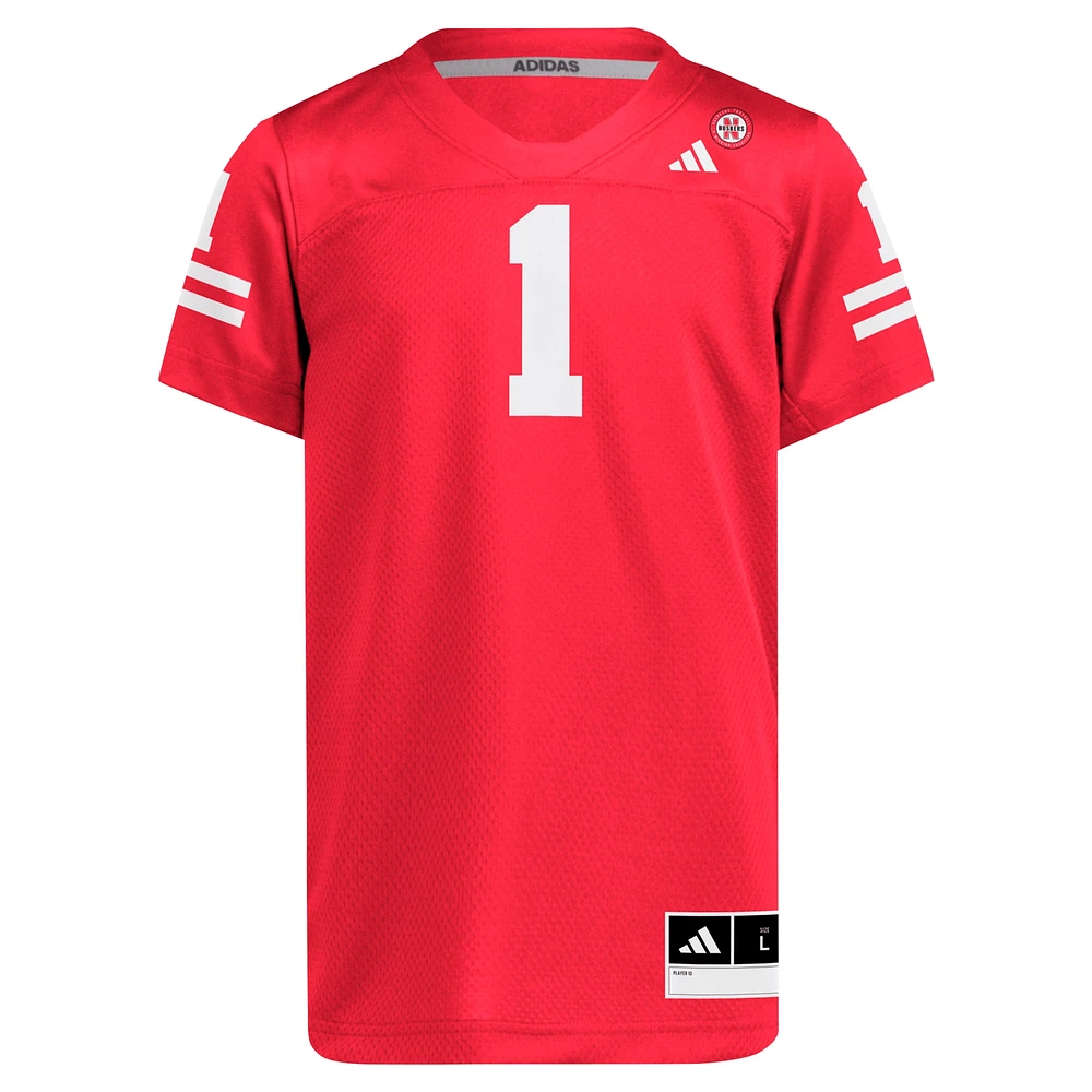 Youth adidas #1 Scarlet Nebraska Huskers Replica Jersey