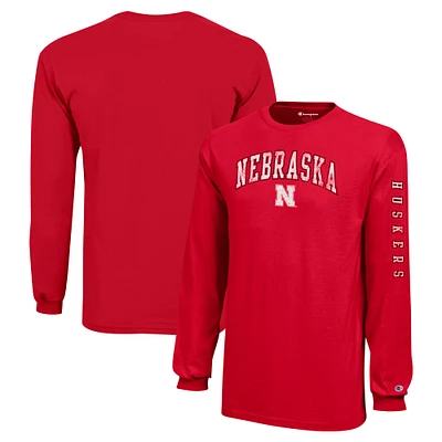 T-shirt à manches longues avec logo vieilli Scarlet Nebraska Huskers, champion de la jeunesse