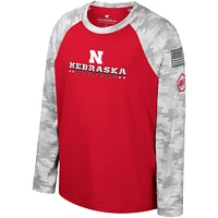 Colosseum Scarlet/Camo Nebraska Huskers OHT Appréciation militaire Dark Star Raglan T-shirt à manches longues