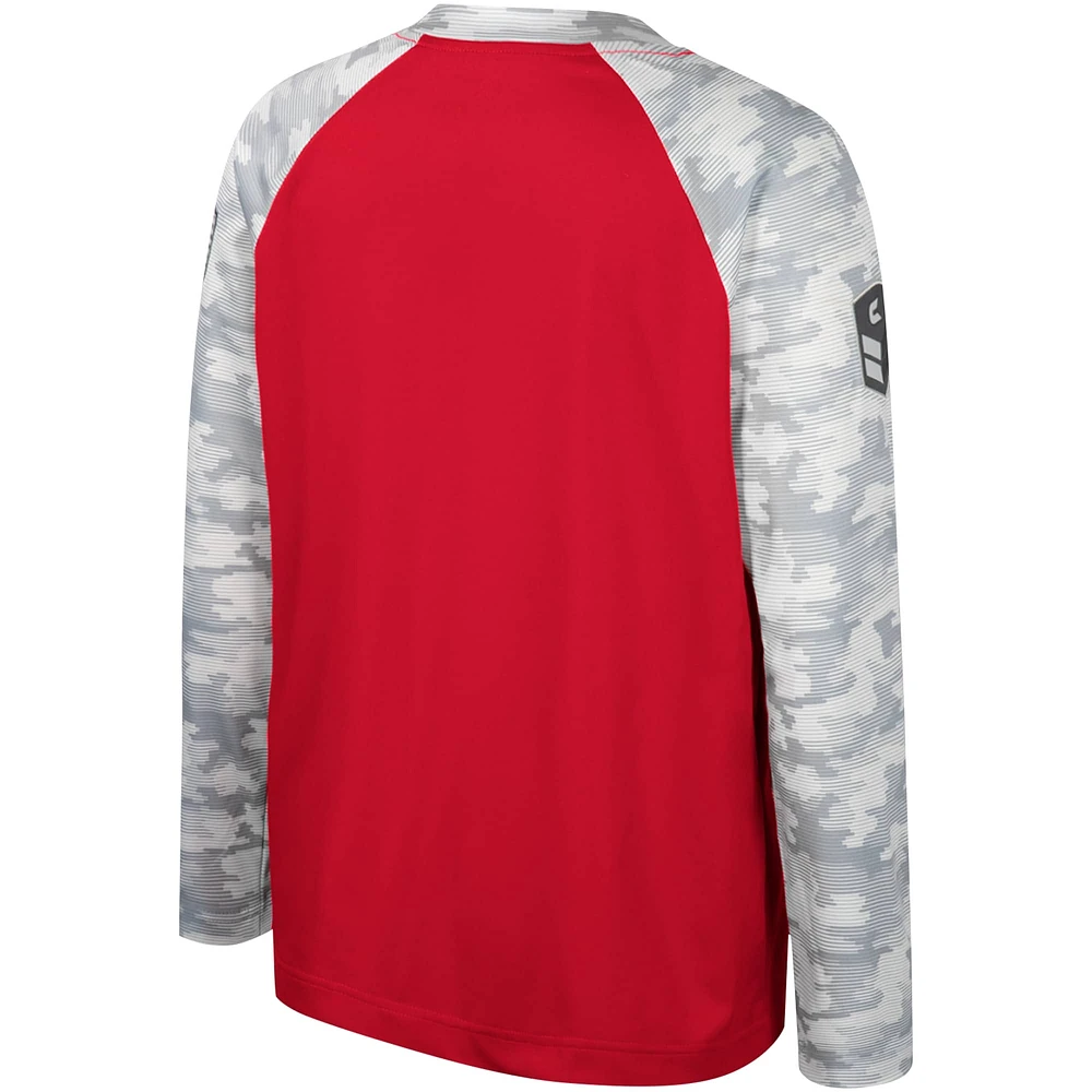 Youth Colosseum Scarlet/Camo Nebraska Huskers OHT Military Appreciation Dark Star Raglan Long Sleeve T-Shirt