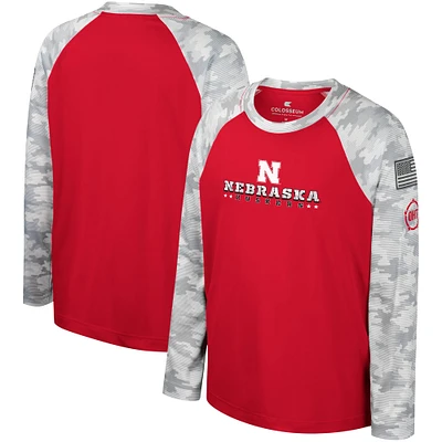 Colosseum Scarlet/Camo Nebraska Huskers OHT Appréciation militaire Dark Star Raglan T-shirt à manches longues