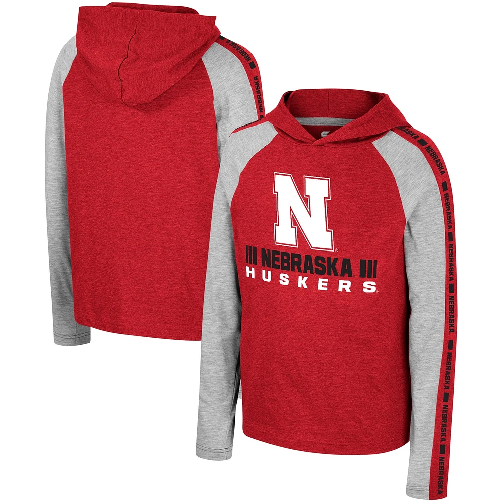 T-shirt à capuche manches longues Colosseum Scarlet Nebraska Huskers Ned Raglan pour jeunes