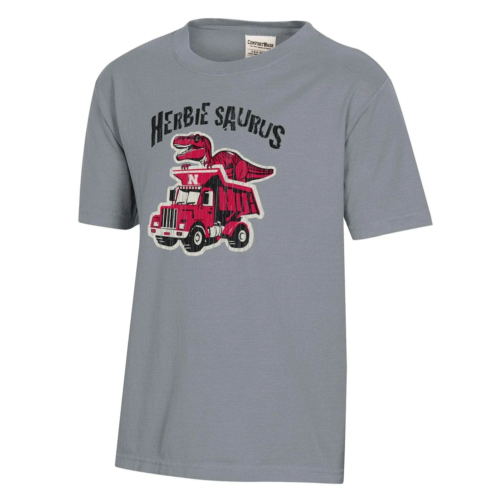 T-shirt gris Nebraska Huskers Dino Truck pour jeunes ComfortWash