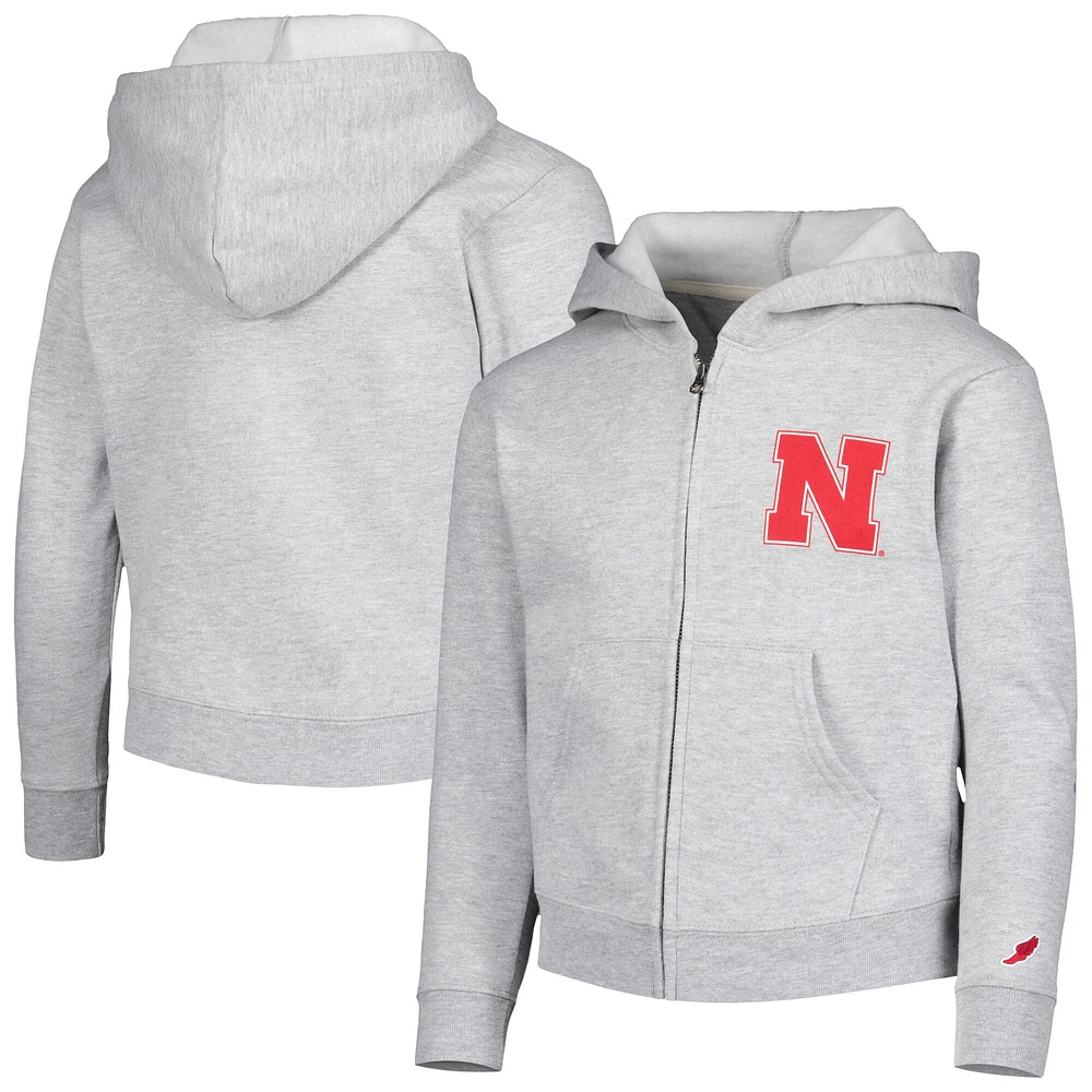 Youth League Collegiate Wear Sweat à capuche entièrement zippé Nebraska Huskers gris chiné