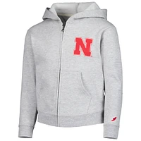 Youth League Collegiate Wear Sweat à capuche entièrement zippé Nebraska Huskers gris chiné