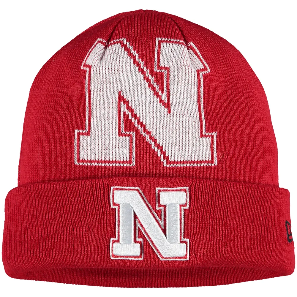 Men's New Era Scarlet/Black Nebraska Huskers Helmet Head Trapper Knit Hat