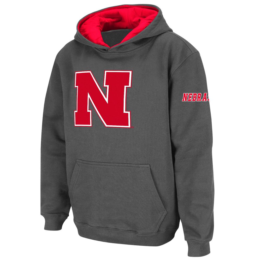 Youth Stadium Athletic Charcoal Nebraska Huskers Big Logo Pullover Hoodie