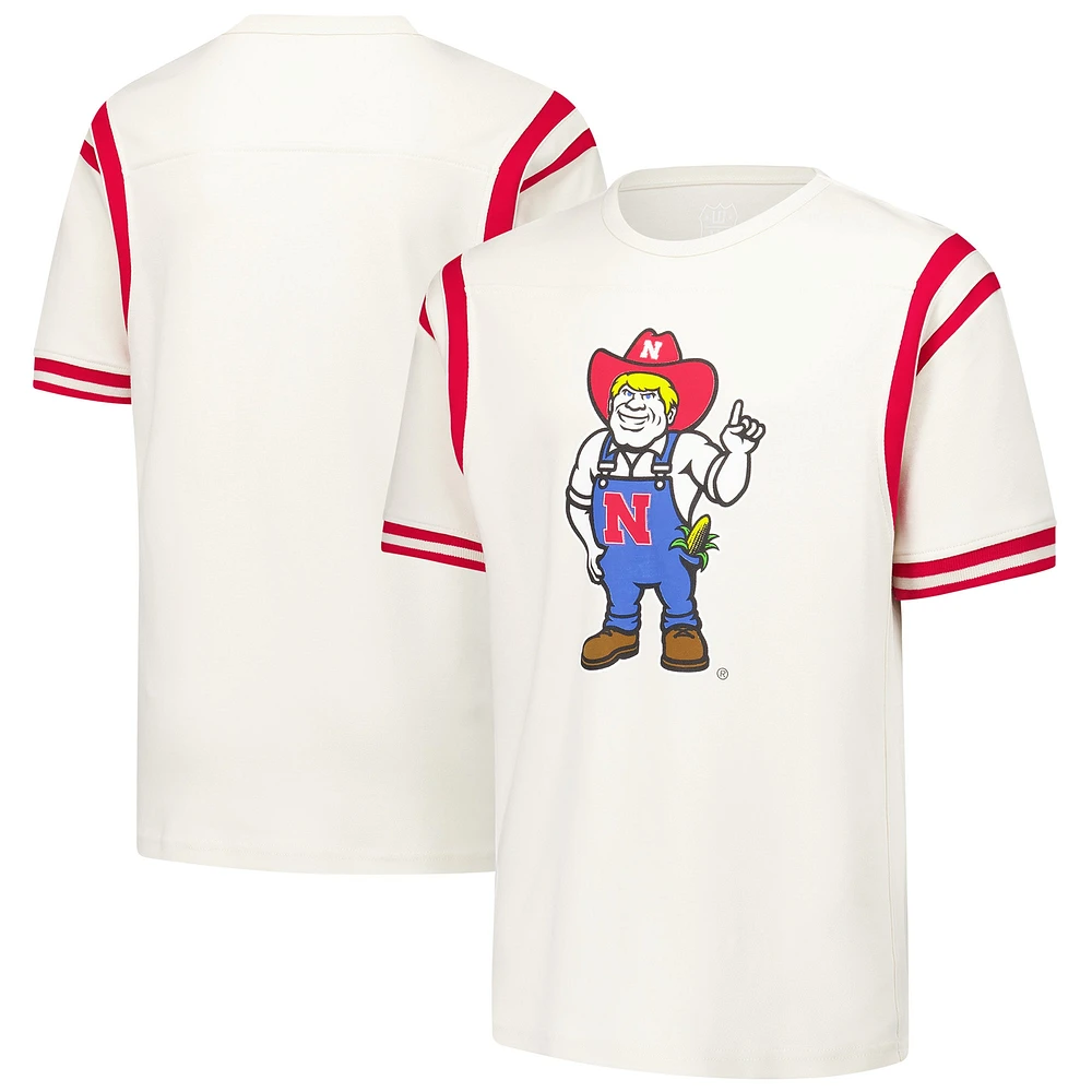 Youth Wes & Willy Cream Nebraska Huskers Colorblock Yoke Vault T-Shirt