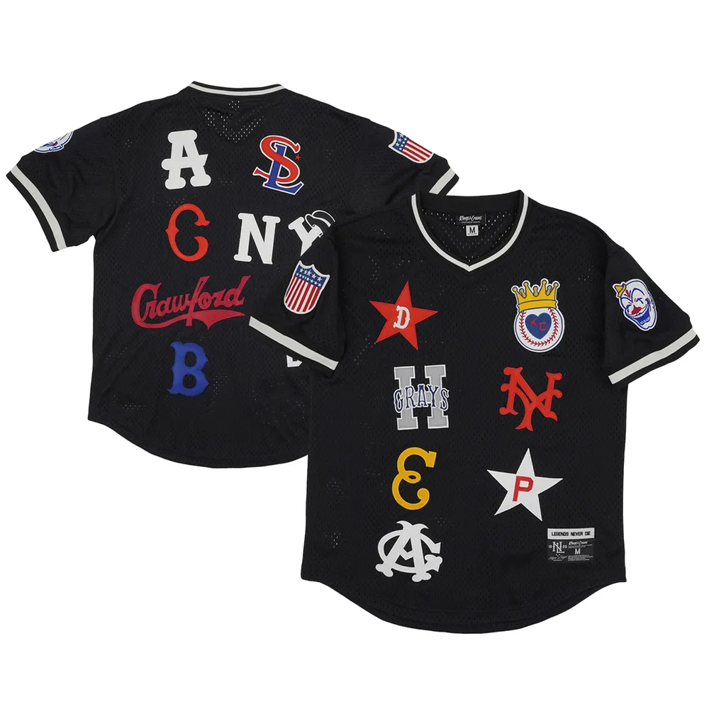 New York Black Yankees Rings & Crwns Mesh Replica V-Neck Jersey - Black