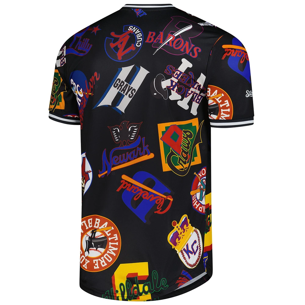Men's Stitches Black Negro League Baseball Allover Print V-Neck Jersey