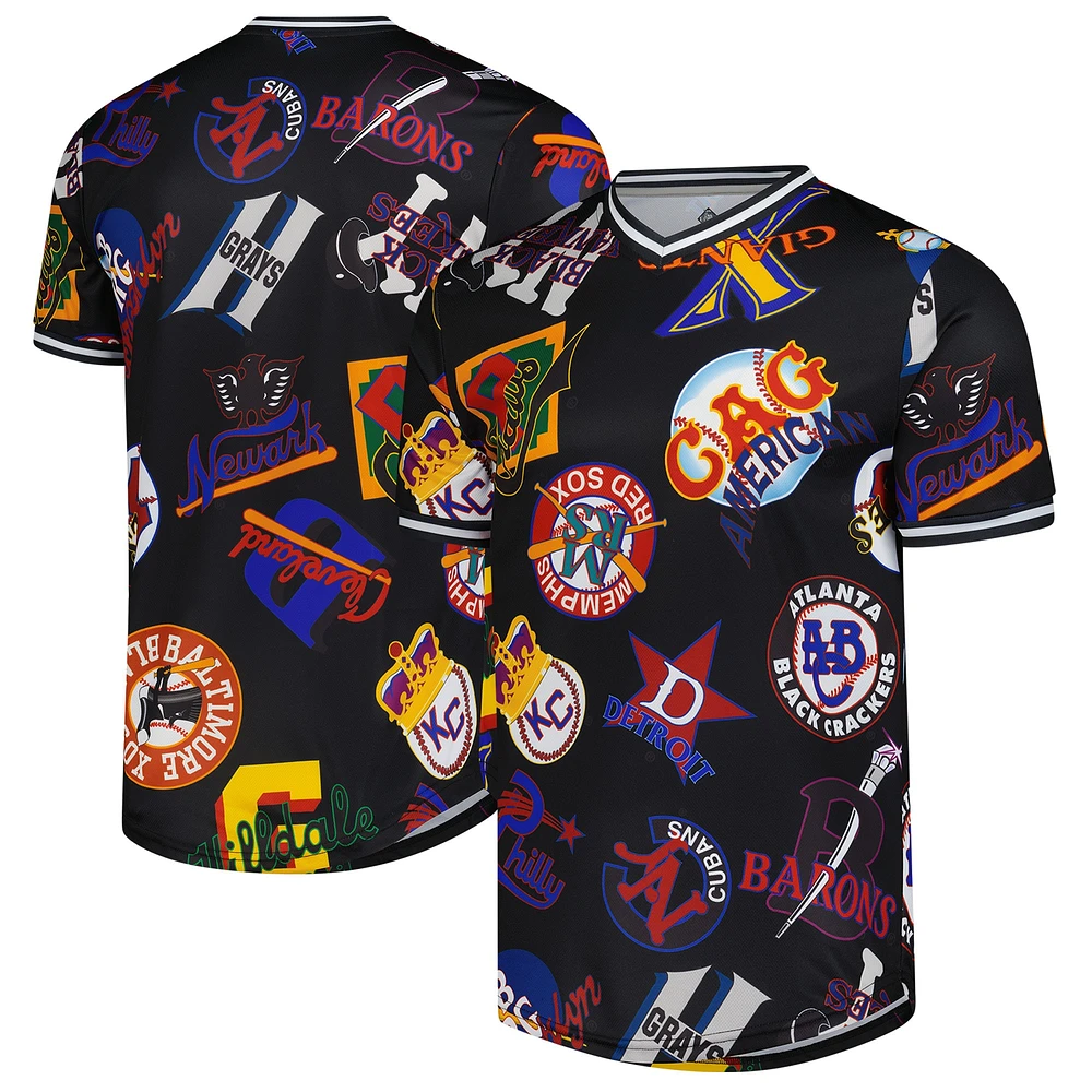Men's Stitches Black Negro League Baseball Allover Print V-Neck Jersey