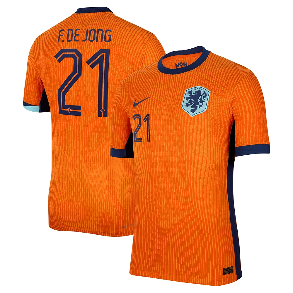 Maillot authentique Nike Frenkie de Jong pour homme, orange, équipe nationale des Pays-Bas 2024, domicile