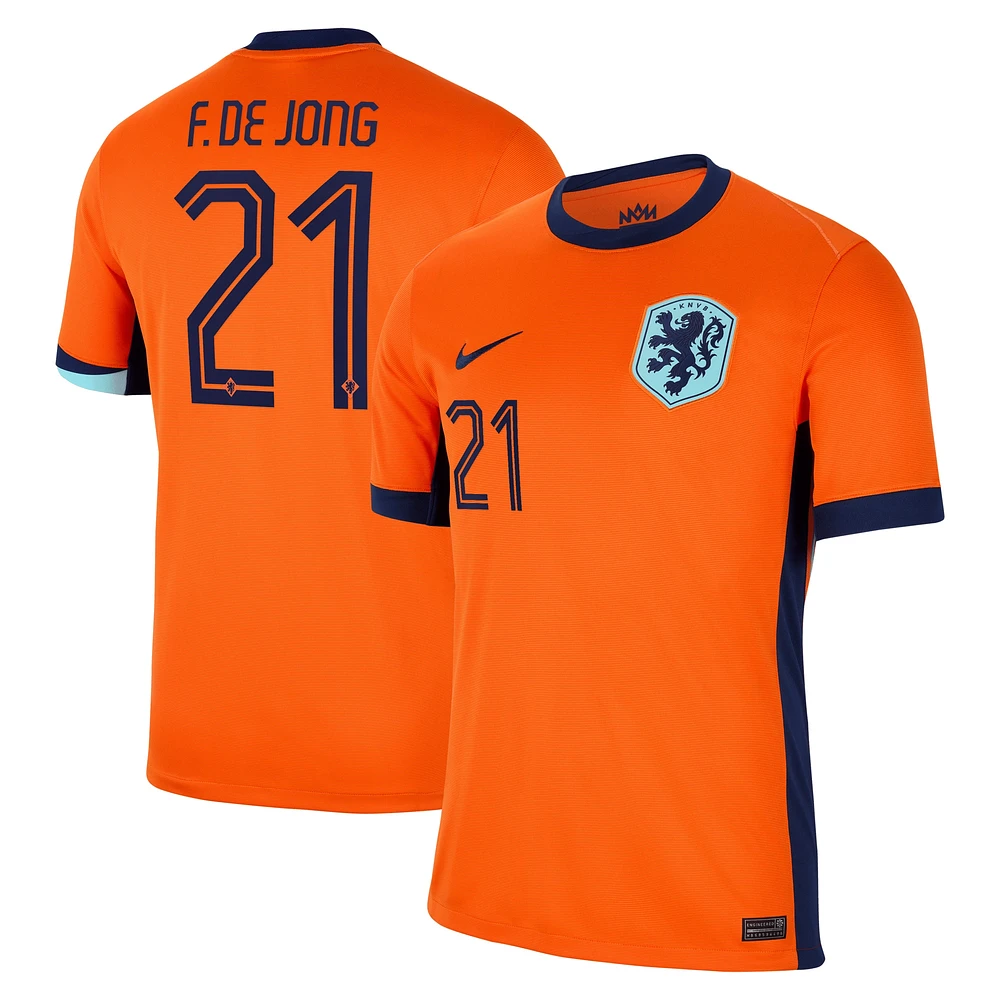 Maillot Nike Frenkie de Jong orange pour homme, réplique l'équipe nationale des Pays-Bas 2024 domicile