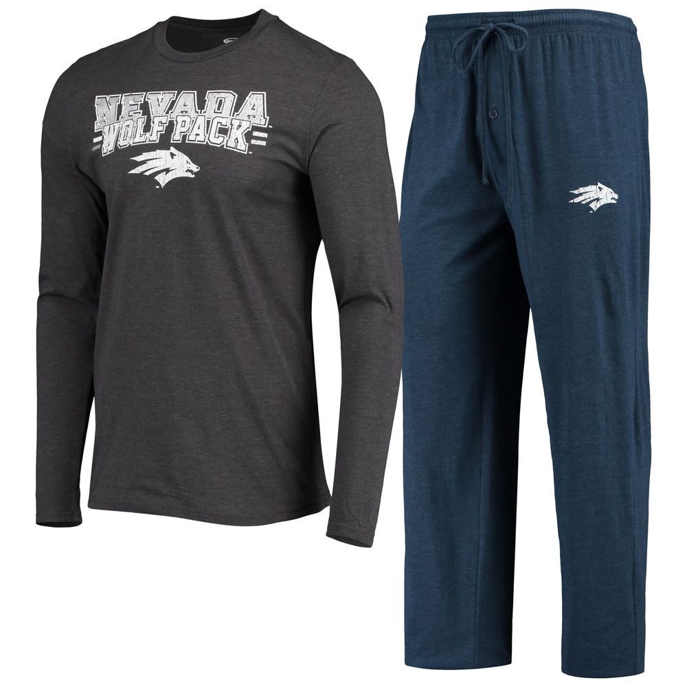 Men's Concepts Sport Navy/Heathered Charcoal Nevada Wolf Pack Meter Long Sleeve T-Shirt & Pants Sleep Set