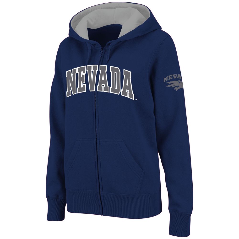 Women's Stadium Athletic Navy Nevada Wolf Pack Arched Name Full-Zip Hoodie