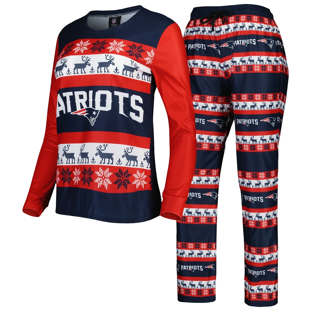 Women's FOCO Navy New England Patriots Wordmark Ugly Pajama Set