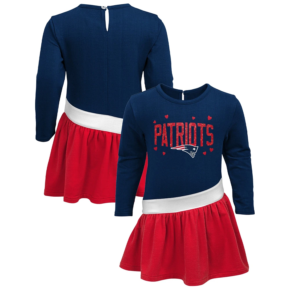 Robe tri-mélange en jersey cœur à des New England Patriots bleu marine/rouge pour fille