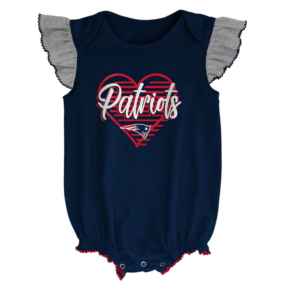 Girls Newborn & Infant Navy/Heathered Gray New England Patriots All The Love Bodysuit Bib Booties Set