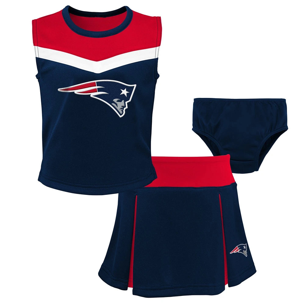 Ensemble deux pièces de pom-pom girl Spirit des New England Patriots pour filles d'âge préscolaire avec bloomers