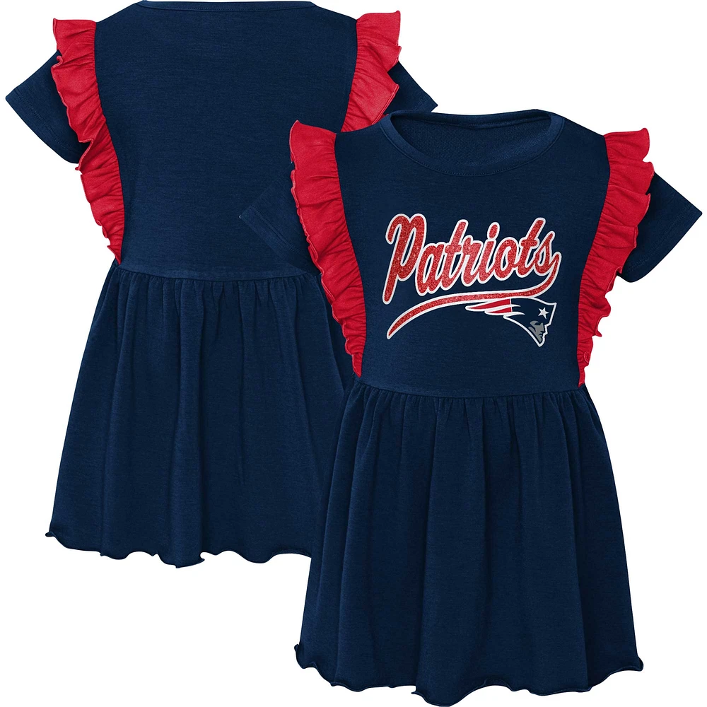 Robe tri-mélange trop mignonne des Patriots de la Nouvelle-Angleterre bleu marine pour fille d'âge préscolaire