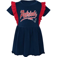 Robe tri-mélange trop mignonne des Patriots de la Nouvelle-Angleterre bleu marine pour fille d'âge préscolaire