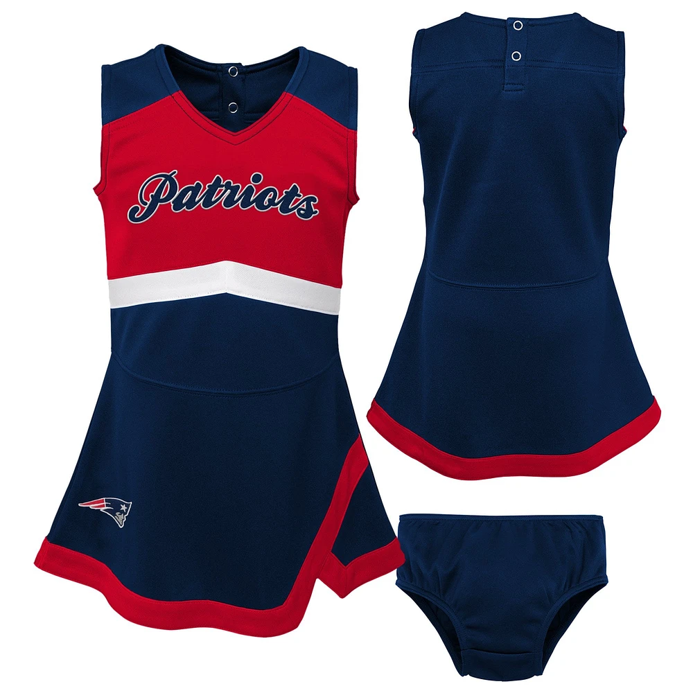 Girls Preschool Navy New England Patriots Two-Piece Cheer Captain Jumper Dress with Bloomers Set