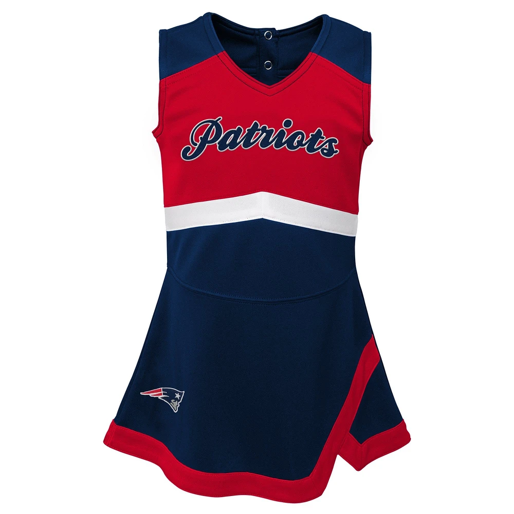 Girls Preschool Navy New England Patriots Two-Piece Cheer Captain Jumper Dress with Bloomers Set