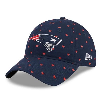 Chapeau réglable bleu marine New England Patriots Hearts 9TWENTY pour filles