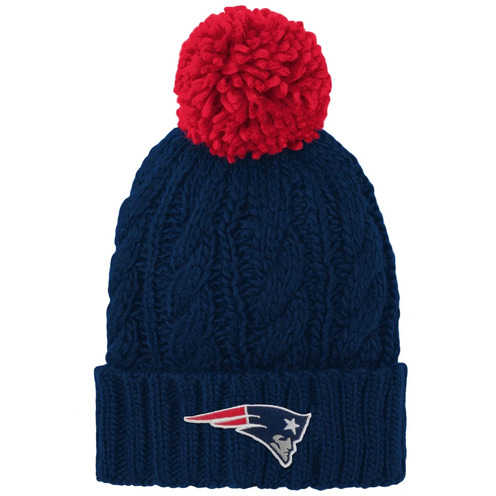 Bonnet en tricot à revers torsadé avec pompon pour fille des New England Patriots bleu marine