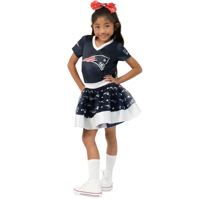 New England Patriots Girls Youth Tutu Tailgate Game Day V-Neck Costume - Navy