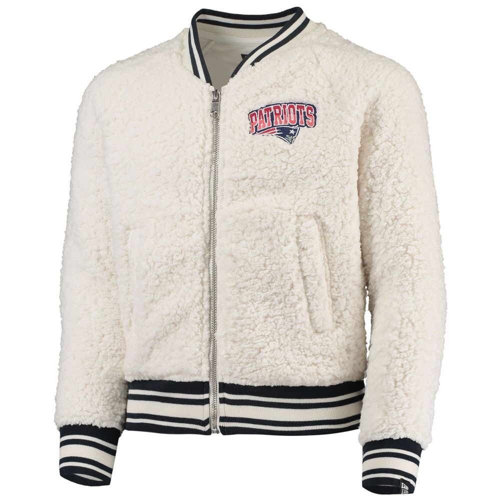 Girls Youth New Era Cream England Patriots Sherpa Full-Zip Raglan Sweatshirt