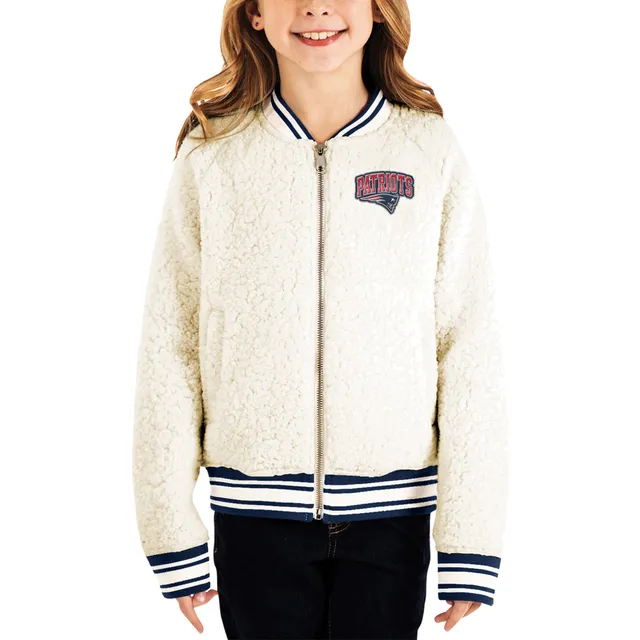 New Era Girls Youth New Era Cream England Patriots Sherpa Full-Zip Raglan  Sweatshirt