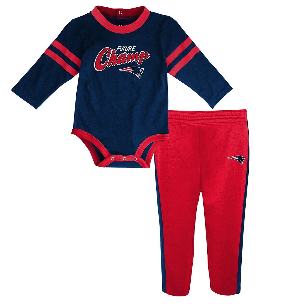 Little Kicker des Patriots de la Nouvelle-Angleterre bleu marine/rouge pour bébé - Ensemble body et pantalon à manches longues