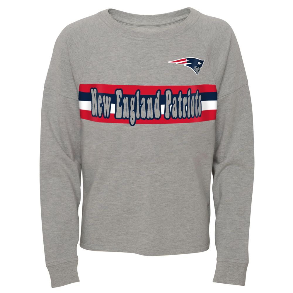 Juniors Heathered Gray New England Patriots All Striped Up Raglan Long Sleeve T-Shirt