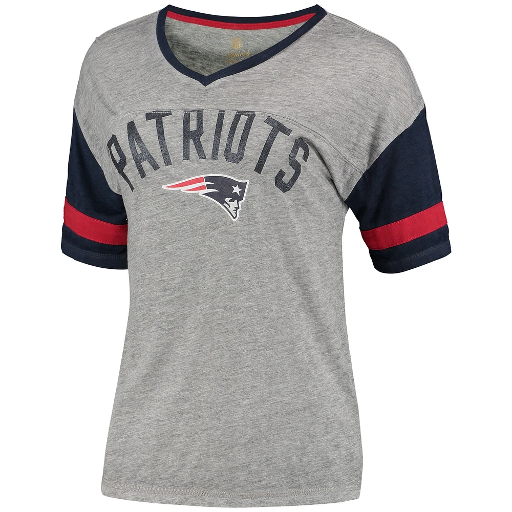 Junior's Heathered Gray New England Patriots Let's Huddle Burnout T-Shirt