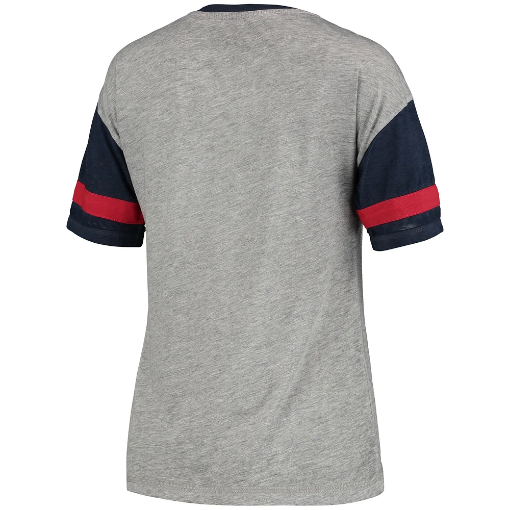 Junior's Heathered Gray New England Patriots Let's Huddle Burnout T-Shirt