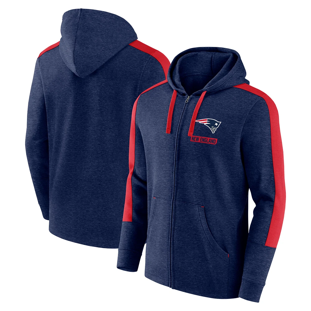 Sweat à capuche entièrement zippé New England Patriots Fanatics Heather Navy pour homme