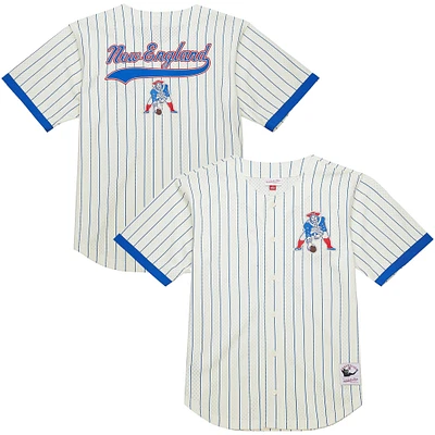 Chemise boutonnée en maille à logo vintage Final Seconds des New England Patriots de Mitchell & Ness pour homme, couleur crème