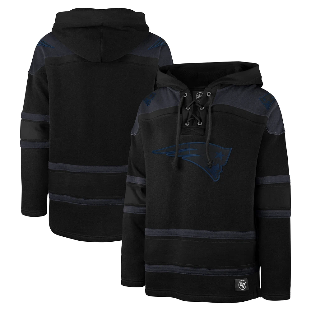 Men's '47 Black New England Patriots Dark Pop Lace-Up Pullover Hoodie