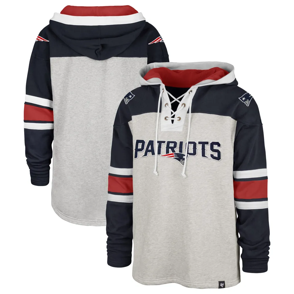 Chandail à lacets Gridiron des Patriots de la Nouvelle-Angleterre '47 gris/bleu marine pour homme - capuchon