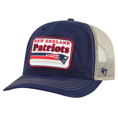 Casquette réglable de camionneur décontractée '47 bleu marine/naturel des New England Patriots Campscape pour hommes