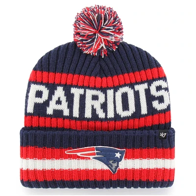 Bonnet en tricot à revers Bering des Patriots de la Nouvelle-Angleterre '47 bleu marine avec pompon