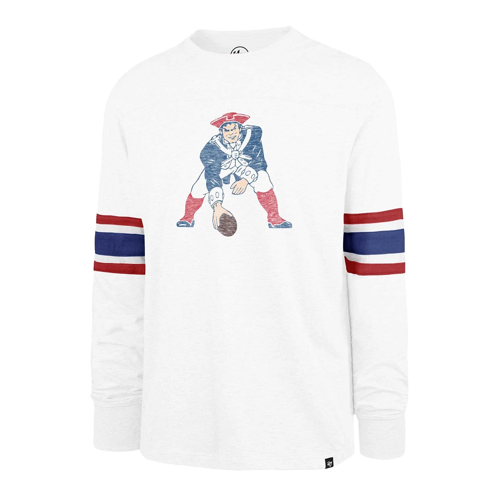 Men's '47 White New England Patriots Gridiron Throwback Premier Brex Long Sleeve T-Shirt