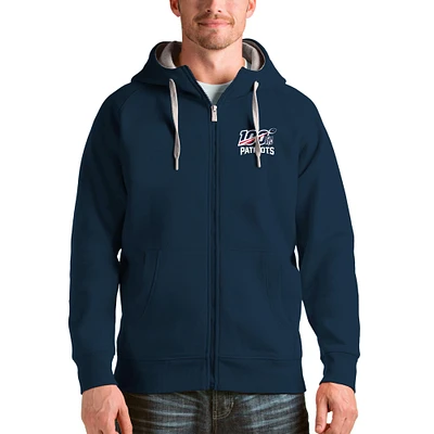 Men's Antigua Navy New England Patriots NFL 100 Victory Full-Zip Hoodie