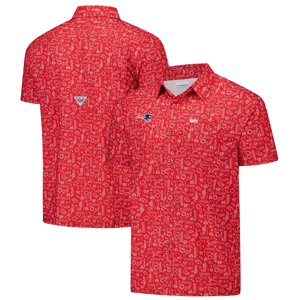 Chemise boutonnée Super Slack Tide Omni-Wick pour homme Columbia PFG Red New England Patriots