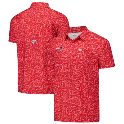 Men's Columbia PFG Red New England Patriots Super Slack Tide Omni-Wick Button-Up Shirt